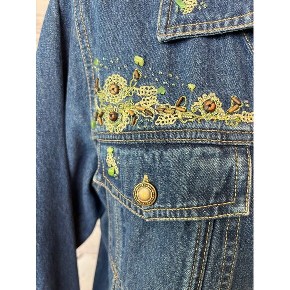 Denim & Co Jean Jacket Plus size 1X Trucker Coat Bling Cotton Y2K 90s - Picture 2 of 9